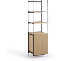 Lodge Oak Veneer and Metal 3-Shelf and Cabinet Wardrobe Unit - Retrocow