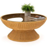 Provence Rattan & Glass Round Coffee Table - Retrocow