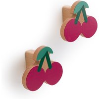 Set of 2 Cerise Cherry Wood Hooks - Retrocow